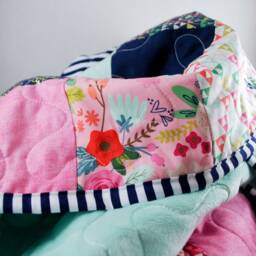 Reduced Price Flower Patchwork Baby Quilt, Boho Floral Newborn Minky Girl Blanket, Gift, Mint - thumbnail 2