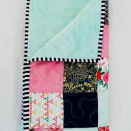 Reduced Price Flower Patchwork Baby Quilt, Boho Floral Newborn Minky Girl Blanket, Gift, Mint - thumbnail 4