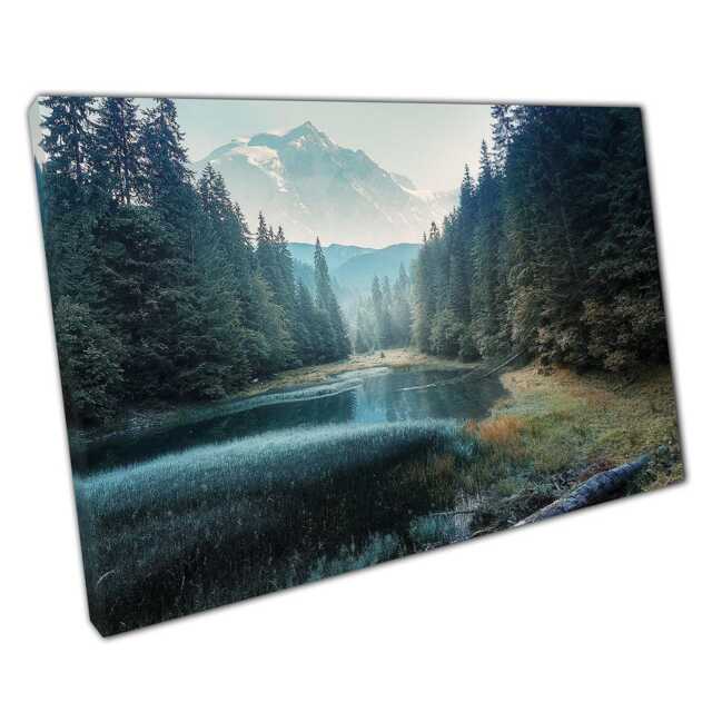 Highland Lake Wall Art Print - Misty Morning Mountain Landscape Canvas Decor For Home Office - image 1