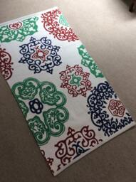 Rag Rug/Chindi /Scandinavian Area Rug, Boho Chic Hippie Rugs White, Blue, Green/ White Side Hand Painted 100% Cotton/ Two Sided - thumbnail 1