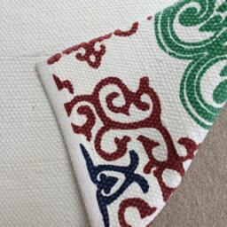 Rag Rug/Chindi /Scandinavian Area Rug, Boho Chic Hippie Rugs White, Blue, Green/ White Side Hand Painted 100% Cotton/ Two Sided - thumbnail 4