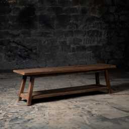 Handcrafted Reclaimed Wood Bench With Shelf Rustic Sleeper - thumbnail 1