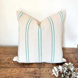 1705. Albi Green Stripe Heavy French Linen Look Cushion Cover, Various Sizes - thumbnail 1