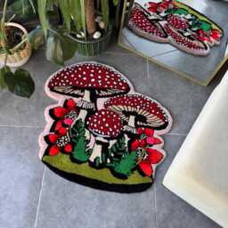 Vintage Mushrooms & Plants Fluffy Tufted Rug - thumbnail 4