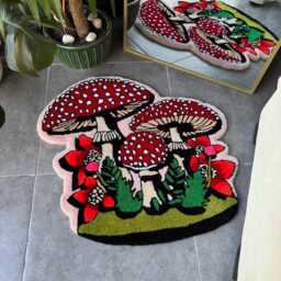 Vintage Mushrooms & Plants Fluffy Tufted Rug - thumbnail 2