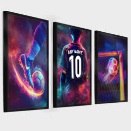 Personalised Football Prints, Set Of 3, Wall Art Boys Bedroom, Custom Poster, Gift For Son, Bedroom - thumbnail 1