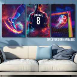 Personalised Football Prints, Set Of 3, Wall Art Boys Bedroom, Custom Poster, Gift For Son, Bedroom - thumbnail 3