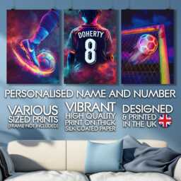 Personalised Football Prints, Set Of 3, Wall Art Boys Bedroom, Custom Poster, Gift For Son, Bedroom - thumbnail 2