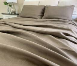 Cedar Dark Brown Bed Sheets, Linen, Natural Linen Available in All Sizes Or Custom Size
