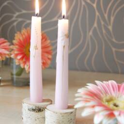 Hand Painted Daisy Dinner Candles, Pastel Pink Wedding Decor - thumbnail 4