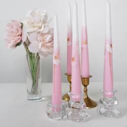 Hand Painted Daisy Dinner Candles, Pastel Pink Wedding Decor - thumbnail 3