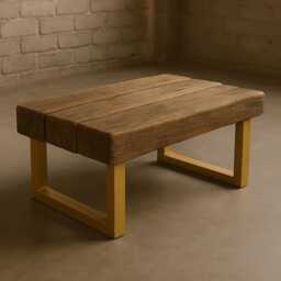 Rustic Reclaimed Wood Coffee Table Chunky Sleeper Style, Steel Legs - thumbnail 4