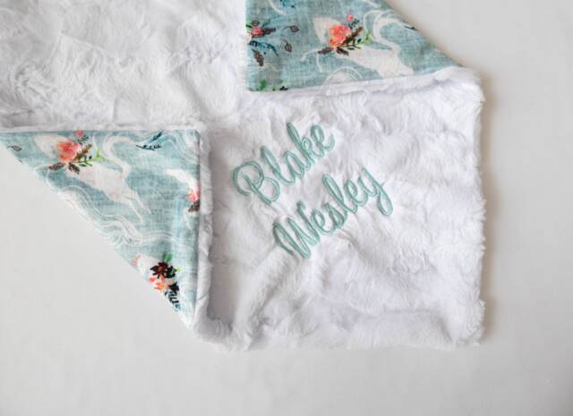 Wild Horses Floral Personalized Baby Blanket, Equestrian, Monogrammed, Shower Gift, Girl Gift - image 1