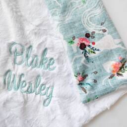 Wild Horses Floral Personalized Baby Blanket, Equestrian, Monogrammed, Shower Gift, Girl Gift - thumbnail 3