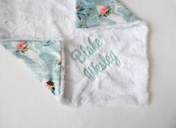 Wild Horses Floral Personalized Baby Blanket, Equestrian, Monogrammed, Shower Gift, Girl Gift - thumbnail 1
