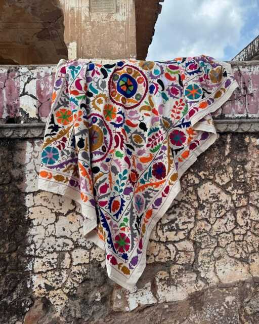 Heirloom Suzani Throw Blanket Quilt - Intricate Multicolor Hand Stitching - image 1