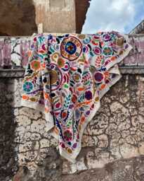 Heirloom Suzani Throw Blanket Quilt - Intricate Multicolor Hand Stitching - thumbnail 1