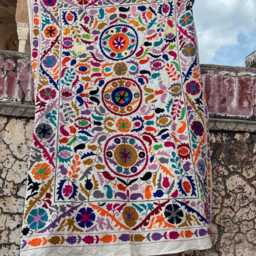 Heirloom Suzani Throw Blanket Quilt - Intricate Multicolor Hand Stitching - thumbnail 4
