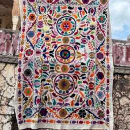 Heirloom Suzani Throw Blanket Quilt - Intricate Multicolor Hand Stitching - thumbnail 2