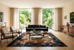 Beige To Brown Gradient Squares Patchwork Cowhide Rug