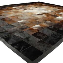 Beige To Brown Gradient Squares Patchwork Cowhide Rug - thumbnail 2