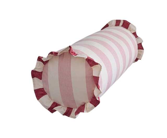 Handmade Ruffled Bolster Cushion Ian Mankin Devon Stripe Pink Peony - image 1