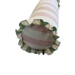 Handmade Ruffled Bolster Cushion Ian Mankin Devon Stripe Pink Peony - thumbnail 3
