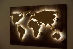 Led Wood World Map Wall Art - Lighted & Large Rustic Home Decor Travel Gift - thumbnail 1