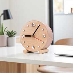 Small Wooden Desk Clock, Silent, Eco Natural Home Decor - thumbnail 2