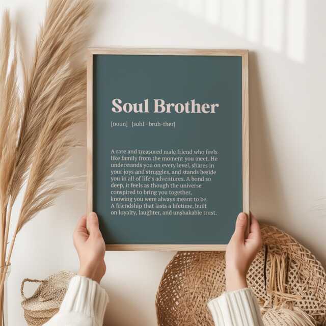 Soul Brother Print - Friendship Wall Art For Him, From Another Mother Gift, Male Best Friend Birthday Present, Typography Poster - image 1