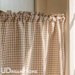 Plaid Light Brown Gingham Cafe Curtains, Farmhouse Checkered Panel Cotton Linen Curtain, Window Treatments, Small Curtain For Kitchen