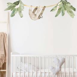 Jungle Sloth & Tropical Leaves - Watercolour Wall Decals, Plastic-Free Kids Room Wall Stickers - thumbnail 2