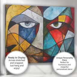 Bold Cubist Dual Face Geometric Abstract Portrait Canvas Wall Art Print Decor Picture Ready To Hang - thumbnail 3