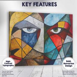 Bold Cubist Dual Face Geometric Abstract Portrait Canvas Wall Art Print Decor Picture Ready To Hang - thumbnail 1