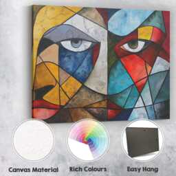 Bold Cubist Dual Face Geometric Abstract Portrait Canvas Wall Art Print Decor Picture Ready To Hang - thumbnail 2