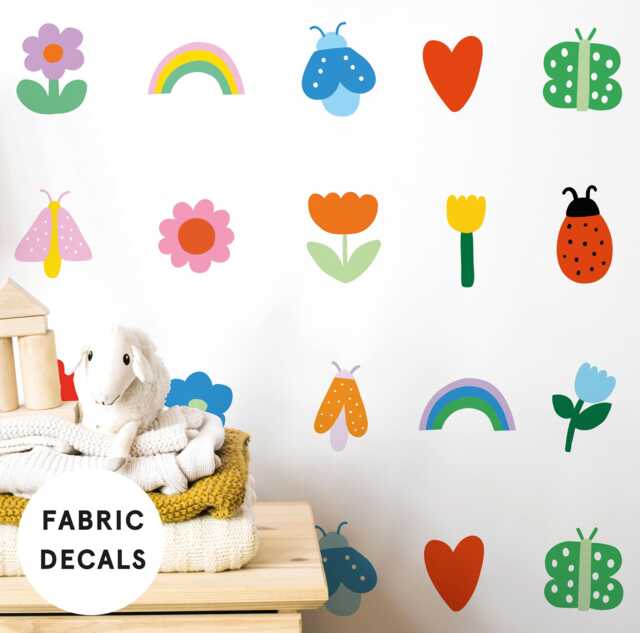 Ladybug, Heart & Rainbow Fabric Wall Stickers Removable Nursery Decor - image 1