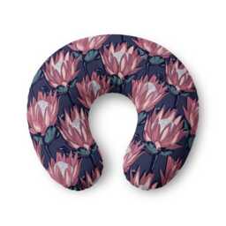 Pink Protea Floral Nursing Pillow Cover - Navy Background - thumbnail 1