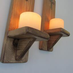 Pair Of Gothic Wall Sconces Led Candle Holders With Antique Bronze Metal Cross/Crucifix 7 Colour Options - thumbnail 3