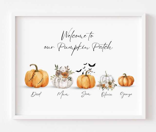 Personalised Pumpkin Family Print, Welcome To Our Patch, Watercolour Pumpkins. Autumn Seasonal Decor - image 1