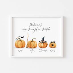 Personalised Pumpkin Family Print, Welcome To Our Patch, Watercolour Pumpkins. Autumn Seasonal Decor - thumbnail 2
