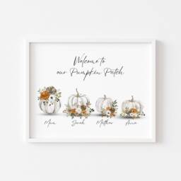 Personalised Pumpkin Family Print, Welcome To Our Patch, Watercolour Pumpkins. Autumn Seasonal Decor - thumbnail 3