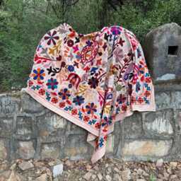 Handmade Suzani Quilt Cotton Bedspread - Vintage Inspired Embroidered Blanket Bohemian Bedding Artisan Textile Throw - thumbnail 3