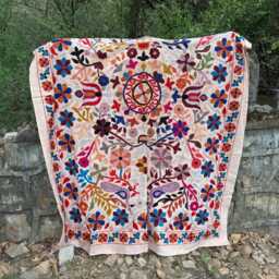 Handmade Suzani Quilt Cotton Bedspread - Vintage Inspired Embroidered Blanket Bohemian Bedding Artisan Textile Throw - thumbnail 2