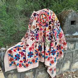 Handmade Suzani Quilt Cotton Bedspread - Vintage Inspired Embroidered Blanket Bohemian Bedding Artisan Textile Throw - thumbnail 4