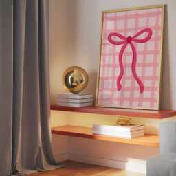 Pink Gingham Bow Print, Coquette Aesthetic Nursery Girly Wall Art, French Pastel Hair Poster, Preppy Art - thumbnail 2
