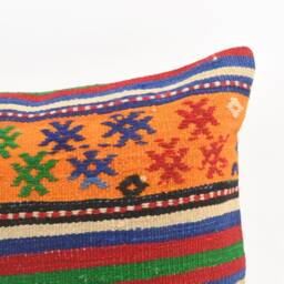 Handmade Kilim Pillow Cover Vintage Turkish Wool, Boho Stripe - 16x24 - thumbnail 2