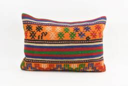 Handmade Kilim Pillow Cover Vintage Turkish Wool, Boho Stripe - 16x24 - thumbnail 1
