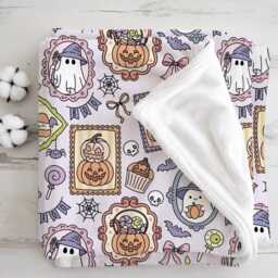 Halloween - Frames Jlr, Sherpa Fleece Blanket, Decor, Kids Bedding, Purple, Children's Room, Ghost, Pumpkins, Blanket - thumbnail 2