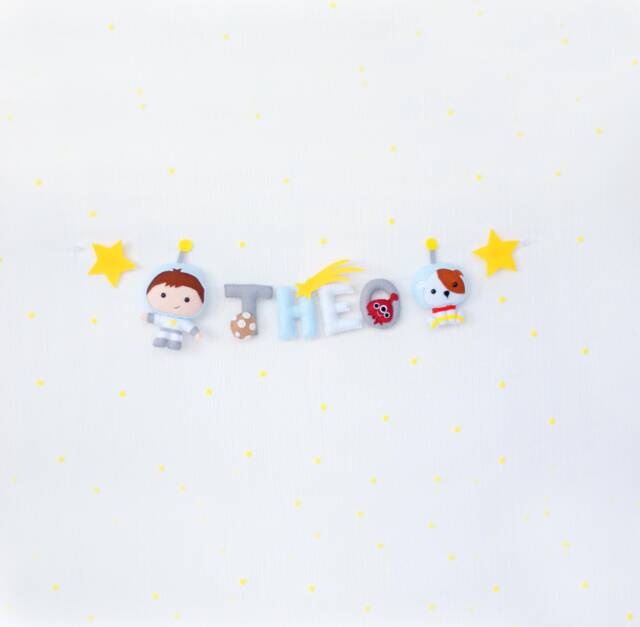 Felt Name Banner Space Garland, Nursery Wall Decor - image 1