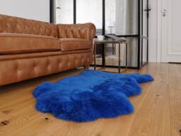 Sheepskin Navy Blue Throw Genuine Leather Wool Carpet Decorative Rug Blue Comfy, Cozy, Hair Is Very Thick, Shiny - thumbnail 1